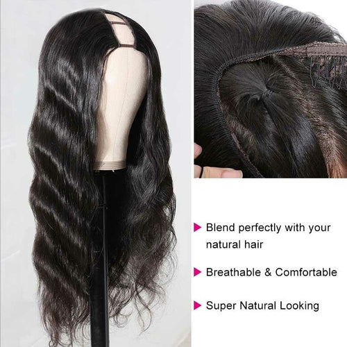Beumax Long U Part Body Wave Human Hair Wigs For Black Women Brazilian Remy Ha