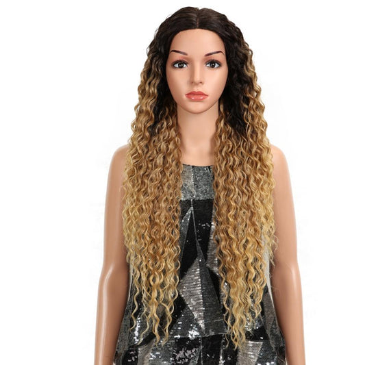 NNEIDS Long Curly Blonde Synthetic Lace Front Wig - Natural Look