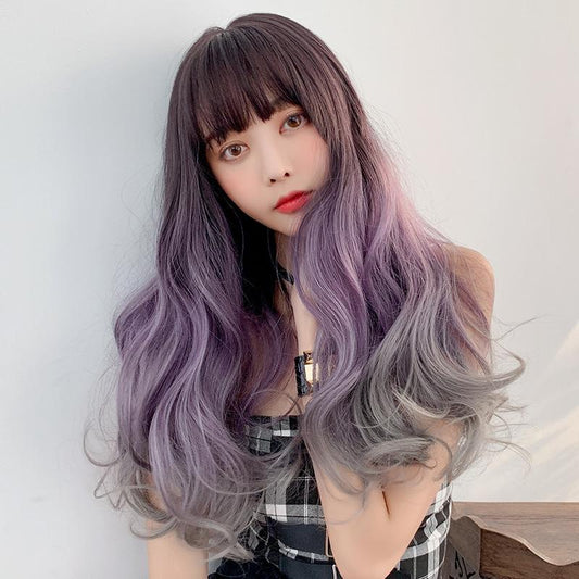 NNEIDS Long 65Cm Big Wave Curly Wig With Full Bangs - Gradient