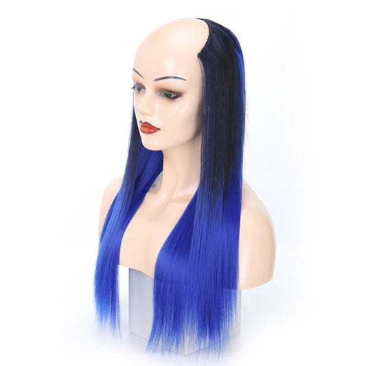 NNEIDS Sapphire Blue U-Shaped Long Straight Wig Headgear