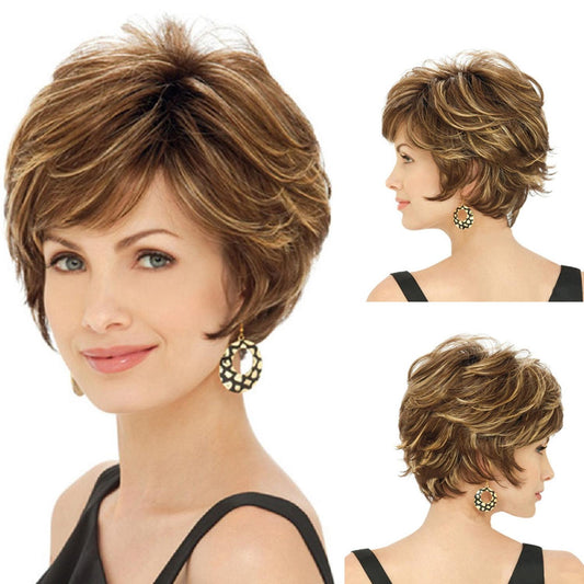 NNEIDS Gold Short Curved Fluffy Women Wig