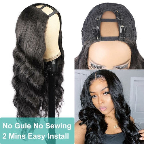 Beumax Long U Part Body Wave Human Hair Wigs For Black Women Brazilian Remy Ha