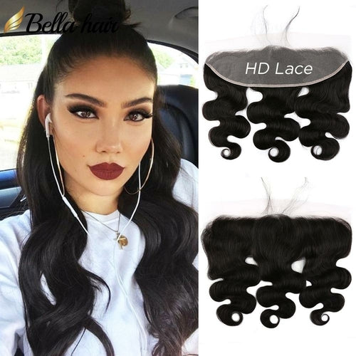Bella Hair Long HD Transparent/Brown Lace Frontal Closure Brazilian Body wave 4*13 Ear