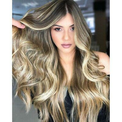 Women Long Wavy Gold Wig Natural Fashion Synthetic Hair