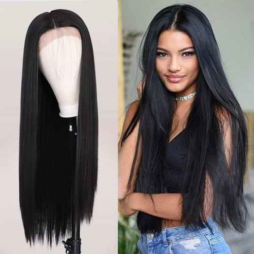 Natural Silky Straight Synthetic Lace Front Long Full Wigs High