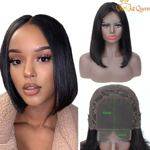 Straight Human Hair Lace Frontal 4X4 Short Bob Wigs 8-14inch