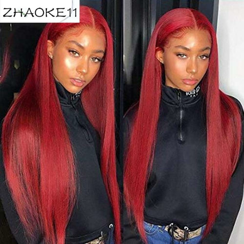Long Red Lace Front Human Hair Wigs Red Human Hair Wig 99J 360 Lace Frontal